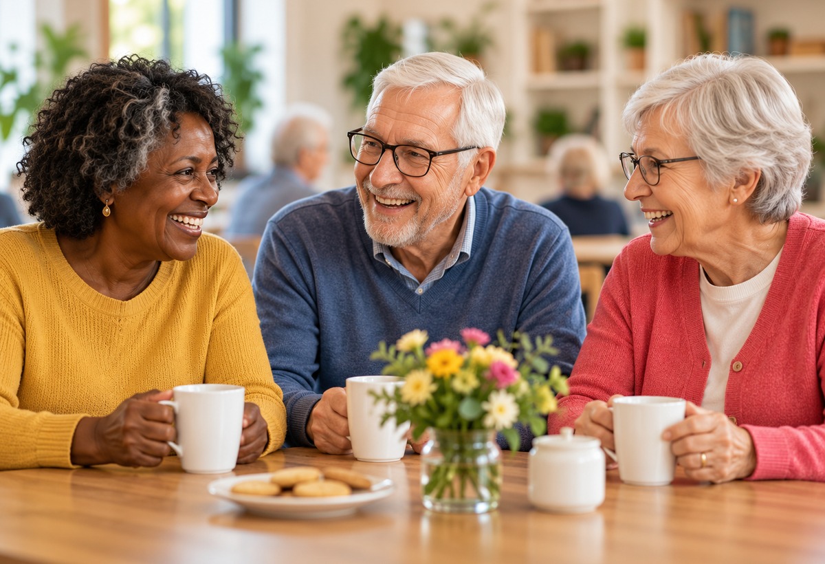 Friendly community conversation at a table